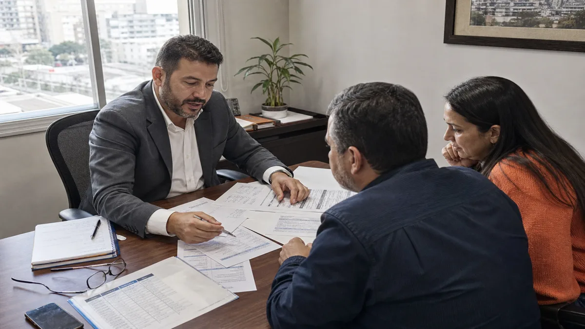 família em corretora analisando proposta de plano de saúde e cobertura odontológica em São Paulo