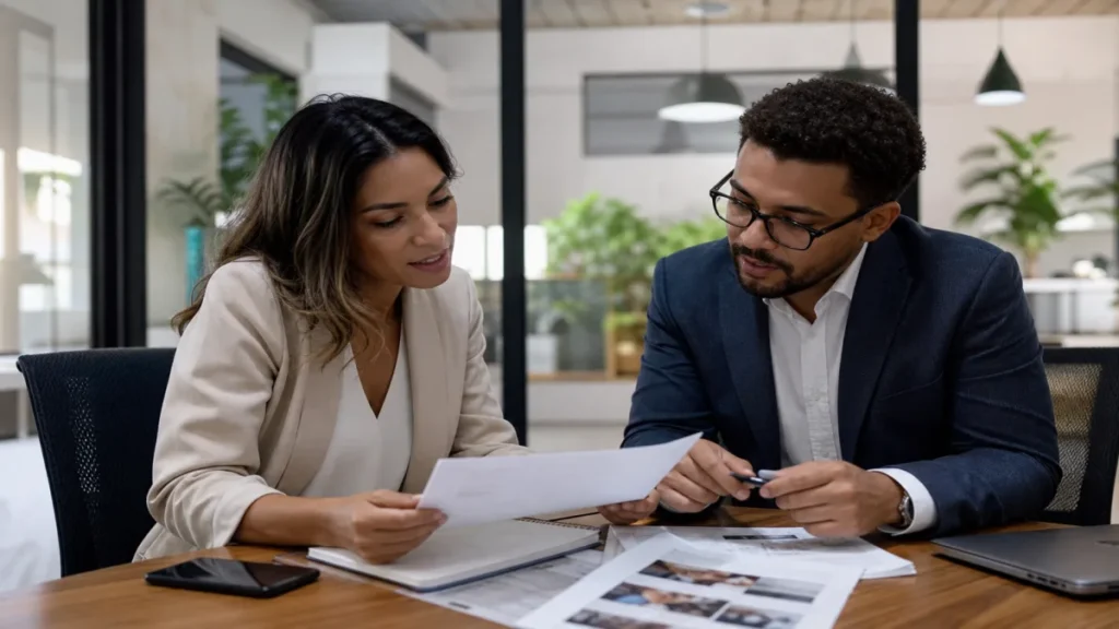 Qual A Diferença Entre Seguro Residencial E Seguro Empresarial? 1 Equipe discutindo limites do seguro residencial em imóveis com uso profissional como parte da estratégia de seguro.